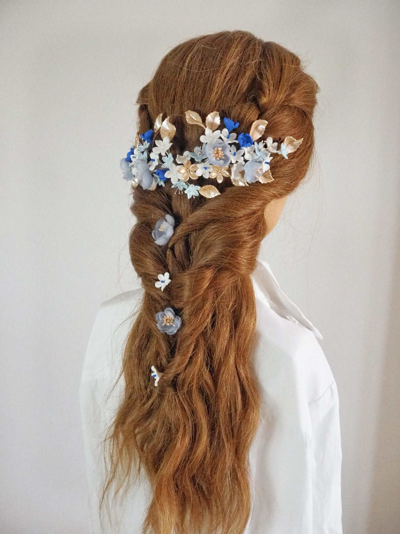 Tocado Flores Seda Azul Empolvado - Imagen 5