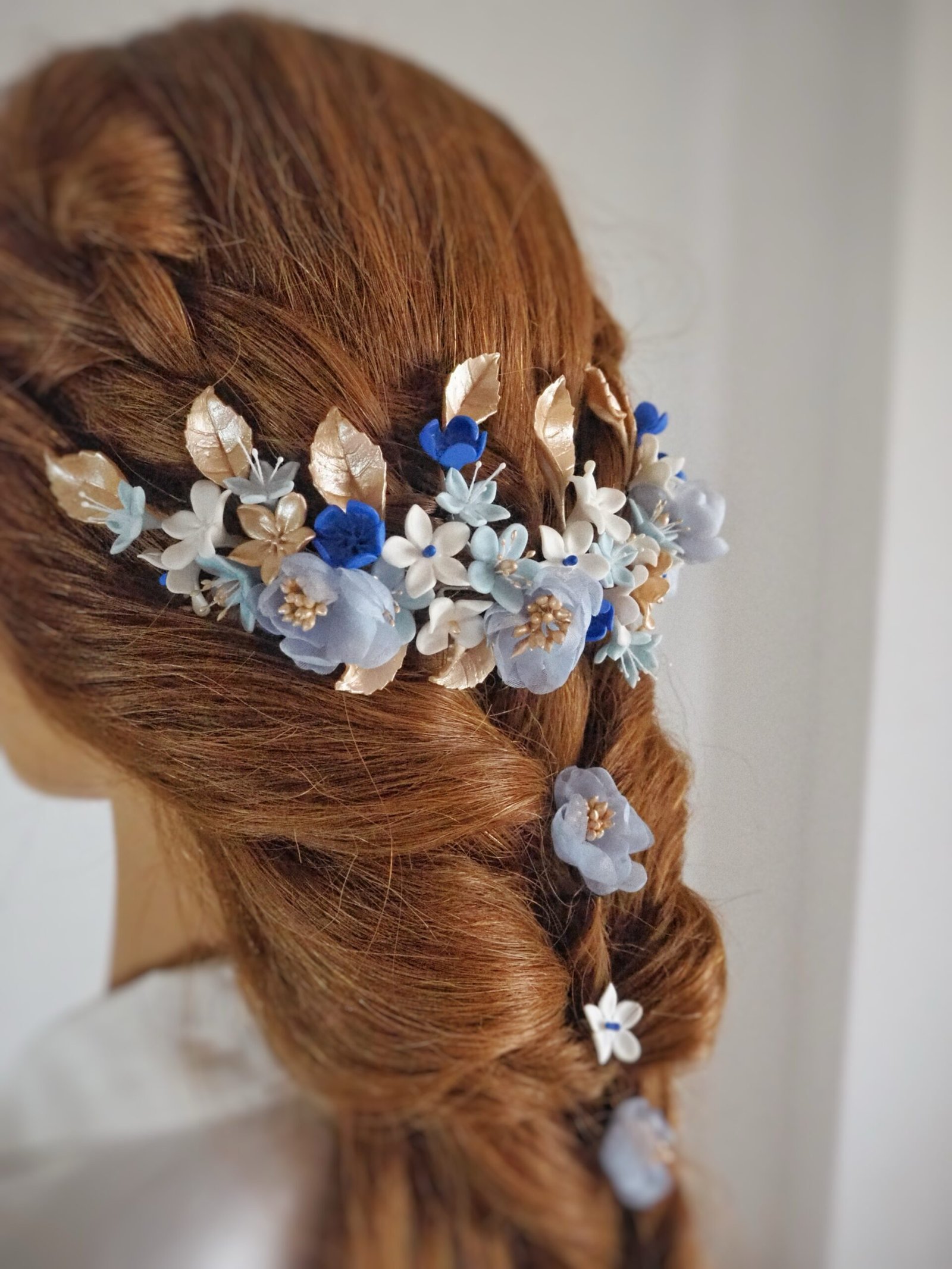 Tocado Flores Seda Azul Empolvado - Imagen 6